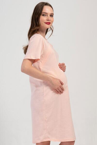 VİENETTA Women's Short Sleeve Maternity Baby Pink Tunic C1T9N4O804