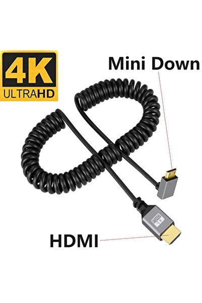 Choice كابل HDMI زنبركي 4K Mini Down بطول 0.5-2.4 متر من ذكر إلى ذكر من اليسار إلى اليمين لأعلى ولأسفل Mini Micro HDMI ملفوف