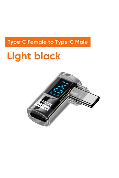 Choice Light Black 140W Elbow Type C to Type C Adapter Digital Display PD Fast Charging 40Gbps Data Transfe