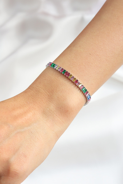 Brillo سوار متعدد الألوان من حجر الزركون والباجيت موديل Waterway Steel مقاس 4 مم