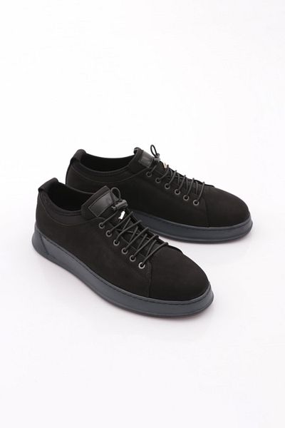 DGN Men's Thick Sole Lace-Up Sneaker Shoes Genuine Leather Black Nubuck Black 77523616