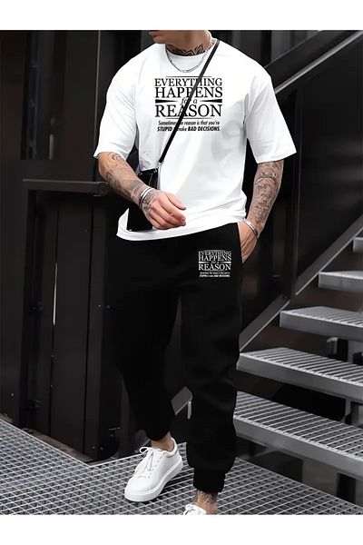 DAXİS Sportwear Company Set trening cu imprimeu pentru bărbați, tricou, pantaloni de sport Jogger - Set de sus și de jos