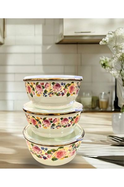 vanilya accessory Rose Series Triple Enamel Storage Container