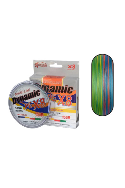 CAPTAIN Dynamic Soft Pe 8 Örgü Spin Ip Misina 150mt Multi Color 0.18 Mm