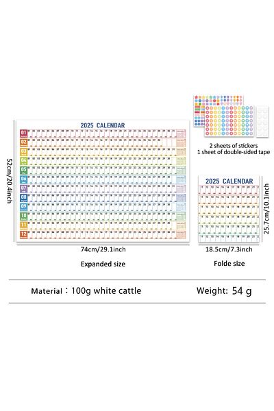 Choice Horizontal Calendar 1 pc 2025 Colorful Large Size Paper Wall Calendar With Stickers And Tapes 365 Da