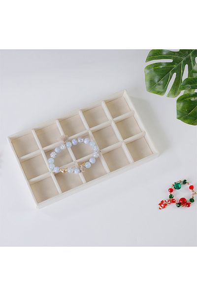 Choice 15 grids pallet 1PC, Flocking Jewelry Box Jewelry Tray, Color: Beige