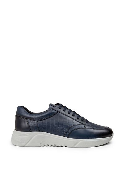 Deery Men's Genuine Leather Navy Blue Sneakers
