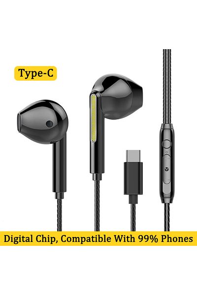 Choice Black Type C Vaorlo 3.5mm/type-c Wired Headphones Heavy Bass In Ear Earphone With Mic Usb C Stereo E