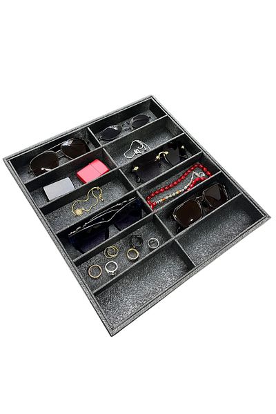 Polo Cross Glasses Jewelry Stand 12 Compartments Suede Fabric Gray Color Inside the Drawer 36-38 cm