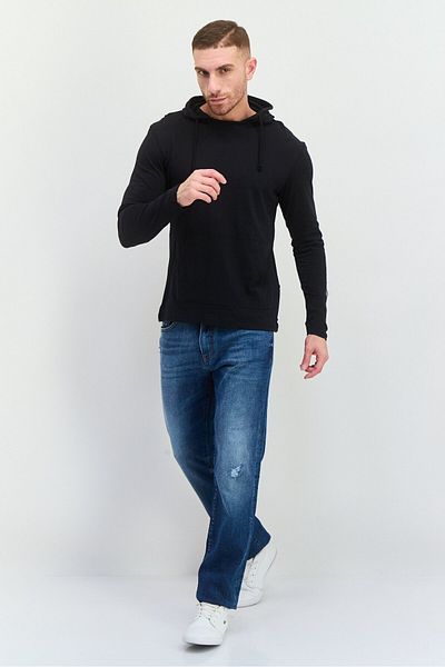 Brave Soul Men Hooded Long Sleeve Plain Sweatshirt, Black