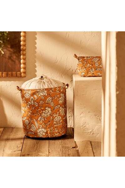 Bella Maison Indian Ağzı Büzgülü Çamaşır Sepeti Hardal (36x40 cm) - Organizer...