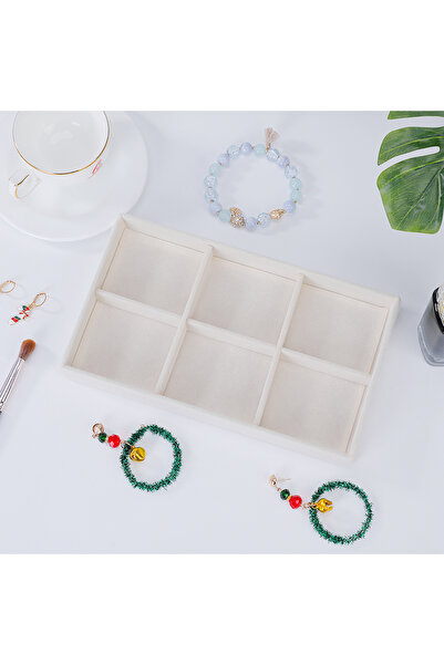 Choice 6 grids pallet 1PC, Flocking Jewelry Box Jewelry Tray, Color: Beige