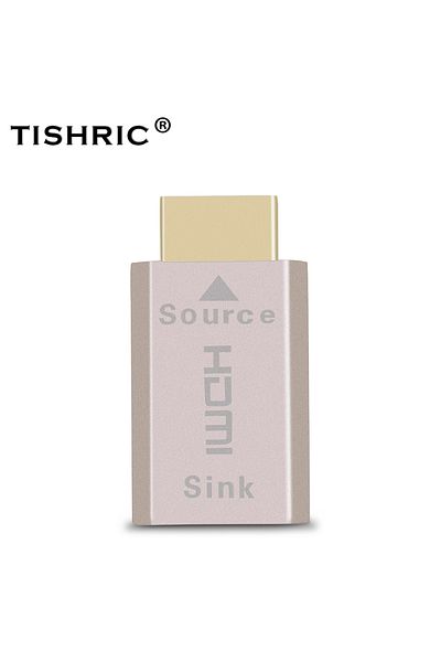 TISHRIC محول العرض الافتراضي الذهبي المتوافق مع HDMI وVga ومحاكي التوصيل الوهمي ولوحة القفل 4K بدون رأس