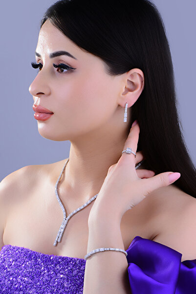 BARIŞ TAKI Kadın 925 Ayar Gümüş Baget Sıralı Su Yolu Set