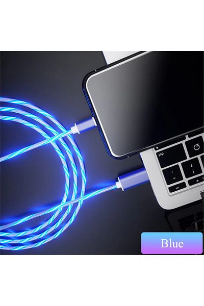 Choice Micro USB-1m Blue 2.4A Glowing Type C Cable For iPhone 14 13 Pro Max LED Light Micro USB Fast Chargi