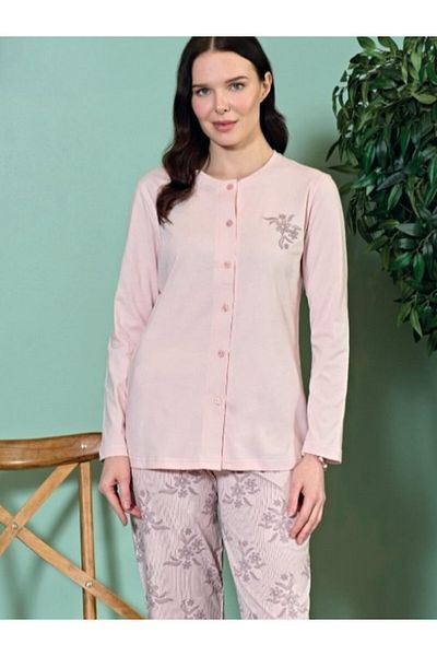 Over Sleep by Poleren طقم بيجامة كينج موسمية بأزرار أمامية بدون ياقة