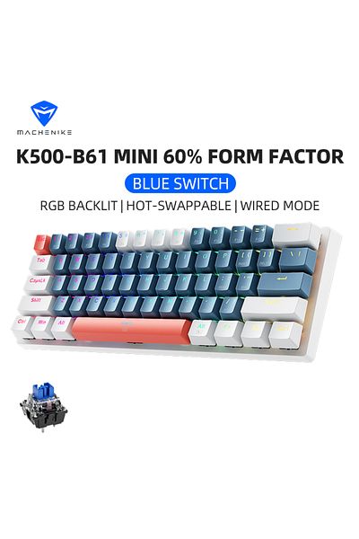 Choice لوحة مفاتيح ميكانيكية صغيرة Us Blue Switch Machenike K500-b61 بعامل شكل 60% و61 مفتاحًا للألعاب وواي فاي