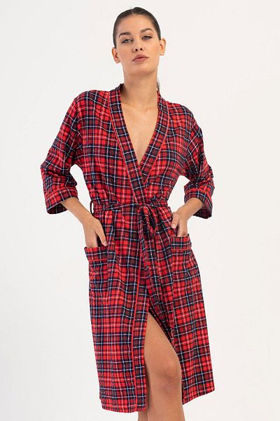 VİENETTA Women's Capri Sleeve Red Dressing Gown C3T4N0O704