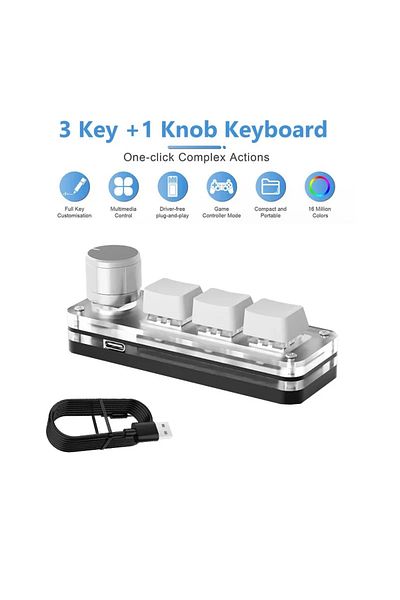 GGBEE White Beige Mini Keyboard 3 Keys 1 Knob RGB Programming Macro Mechanical Keyboard Gaming Custom Swit