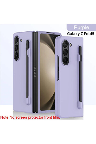Choice جراب نحيف بملمس جلدي أرجواني لهاتف Galaxy Z Fold 5 من سامسونج Galaxy Z Fold7 6 5 4 3 مع قلم ستايلس