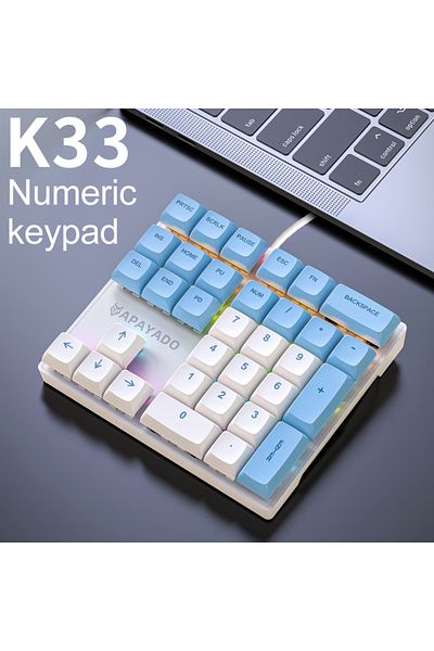 Choice Red Switch K33 blue white APAYADO K33 Mini Numeric Keyboard 33Keys,Blue Mechanical Shaft,RGB,PBT Key