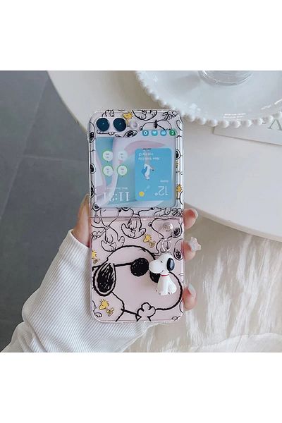 Miniso For Samsung ZFlip 5 With Lanyard Cute Cartoon Snoopy Charlie Brown Peanuts Transparent Phone Case Fo