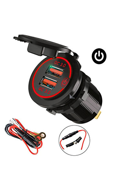 Choice Red with wire Dual QC 3.0 Dual USB Fast Car Charger Socket 12V/24V wat...