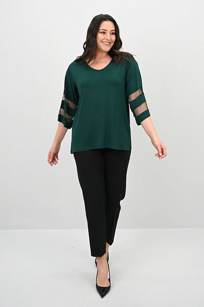 Koza Butik Women's Plus Size Bat Sleeve Tulle Detailed Blouse 1901-25