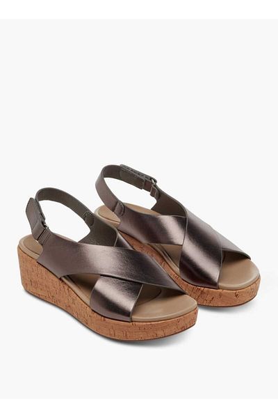 Paprika Paprika Foil Textured Cross-Strap Platform Sandals with Hook and Loop Closure