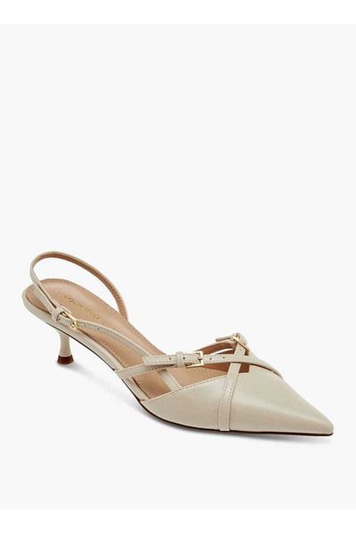 Paprika Paprika Cross Strap Slingback Shoes with Buckle Closure and Kitten Heels