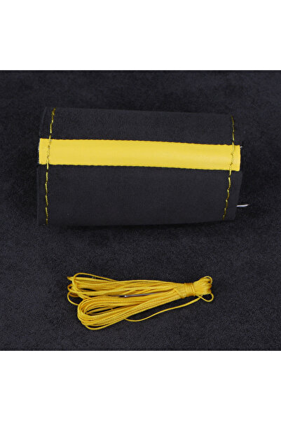 Choice غطاء عجلة قيادة سيارة من الجلد السويدي العالمي بخيوط صفراء، غطاء مضفر من الجلد الناعم بخياطة يدوية