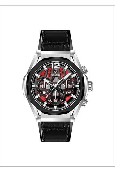 Raymond Rym-9D13 Men's Wristwatch - 2 Year Warranty with Silicone Cord and Silver Muscle