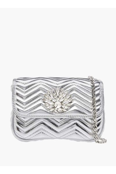 Paprika Paprika Embellished Crossbody Bag with Chain Strap and Flap Closure