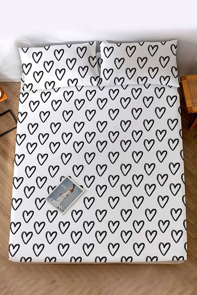 Rivaİstanbul Double Bed Sheet Black Heart Cotton