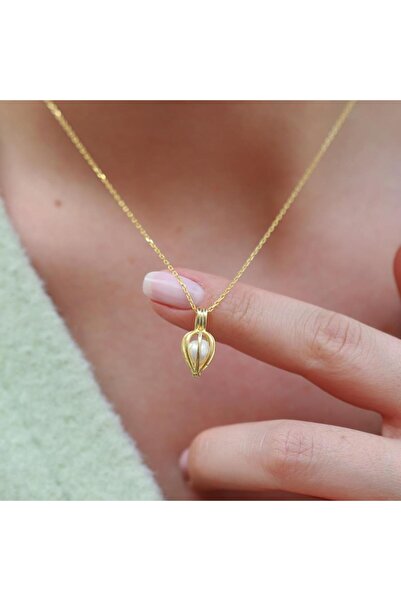 Necati Gün Kafes İçinde İnci Gold Kaplama Gümüş Kolye