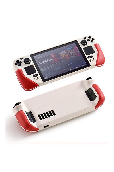 Choice White Red Protective Case for Steam Deck Soft Flip Leather Cover with Stand Full Protection Non-Slip