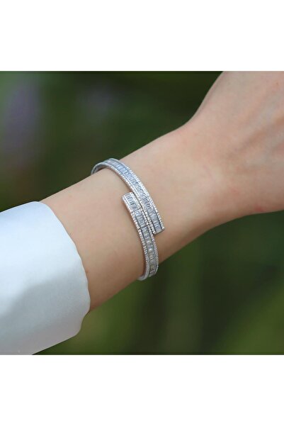 Necati Gün Baget Taşlı Gümüş Kelepçe