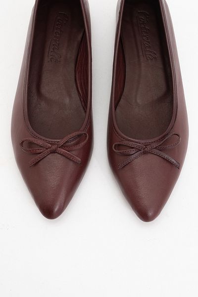 LuviShoes Γυναικεία παπούτσια μπαλαρίνας BRIAR Burgundy Skin Γνήσιο δέρμα με φιόγκο με μυτερή μύτη