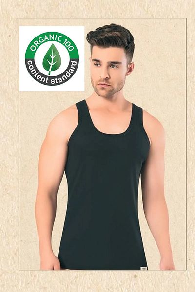 OMERA 6 Black Men's Undershirt - 100% Organic Rib Cotton, Ocs Certified