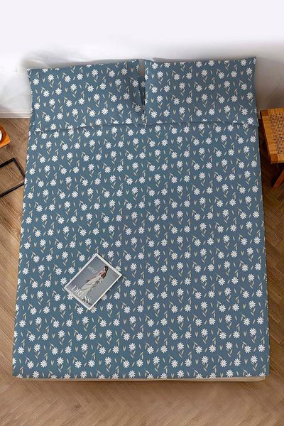 Rivaİstanbul Double Bed Sheet Petrol Daisy Cotton