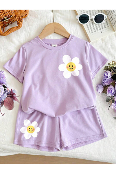 Machetta Футболка з квітковим принтом для дівчаток Шорти верхній нижній дитяч...