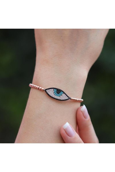 Necati Gün Zirkon Taşlı Göz Modeli Rose Gold Kaplama Gümüş Bileklik