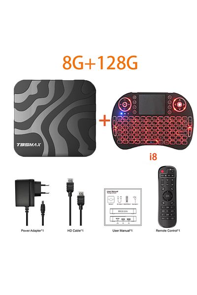 BLKJ UK Plug 8G 128G Keyboardt New H618 Android 14 T95 Max Smart TV Box Double Wifi 2.4G&5.8G 6K 3D Ram 8