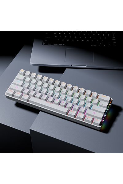 MUCAI Red Switch MK61-white MUCAI MKA610 RGB USB Mini Mechanical Keyboard Red Switch 61 Key Wired Computer