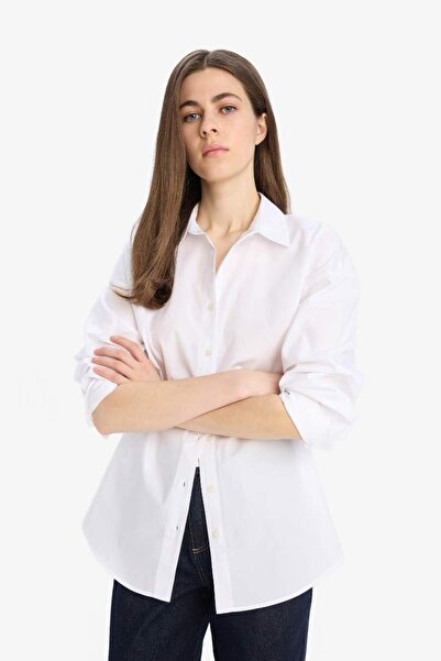 DeFacto Oversize Geniş Kalıp Basic Düz Poplin Uzun Kollu Gömlek T8735az25sp