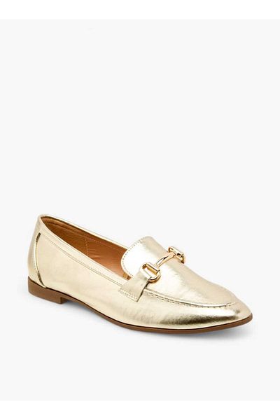 Celeste Women's Metallic Pointed Toe Loafers with Metal Accent