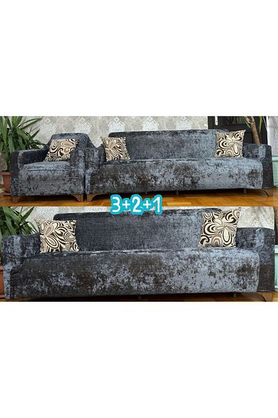UYMALL Velvet Elastic Sofa Cover 3-2-1 Set Anthracite–Darkgray Flexible, Non-Slip, Washable and Durable Cover