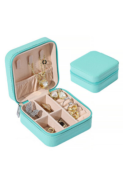 choice2 Blue 1Pcs Mini Casual Portable Travel Jewelry Storage Box Pu Leather ...