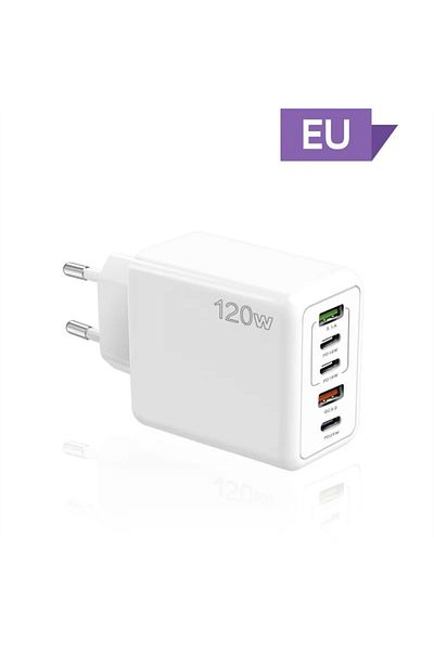 Choice EU White Total 120W USB Charger 5 Ports Type C Fast Charging Mobile Phone Wall Adapter EU/US/UK Plug
