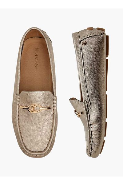 Le Confort Textured Slip-On Loafers with Metal Accent